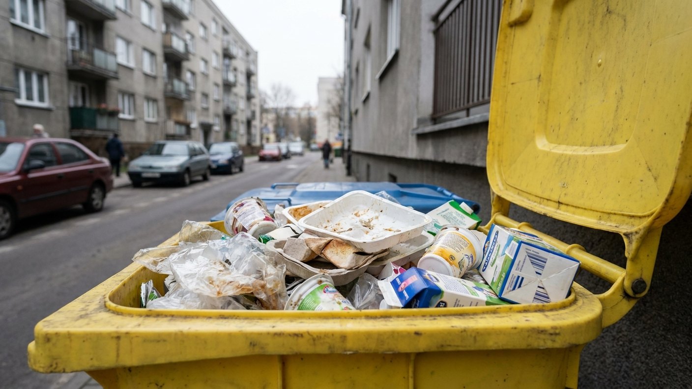 Żółty pojemnik na metale i tworzywa sztuczne bez butelek PET i puszek po wprowadzeniu systemu kaucyjnego Żółty pojemnik na metale i tworzywa sztuczne bez butelek PET i puszek po wprowadzeniu systemu kaucyjnego