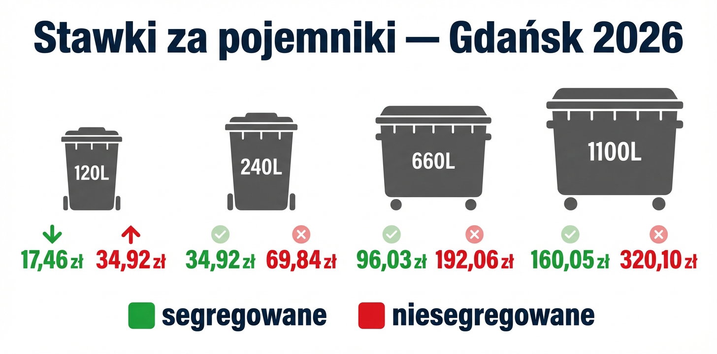 Cennik pojemników na odpady segregowane i niesegregowane w Gdańsku w 2026 roku