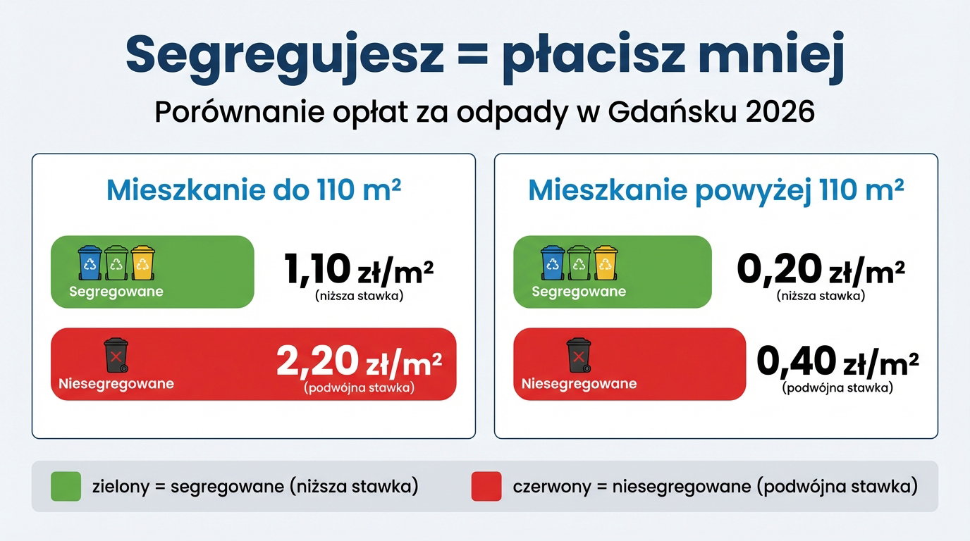 Porównanie opłat za wywóz śmieci w Gdańsku w 2026 roku: segregacja odpadów obniża koszty odbioru śmieci