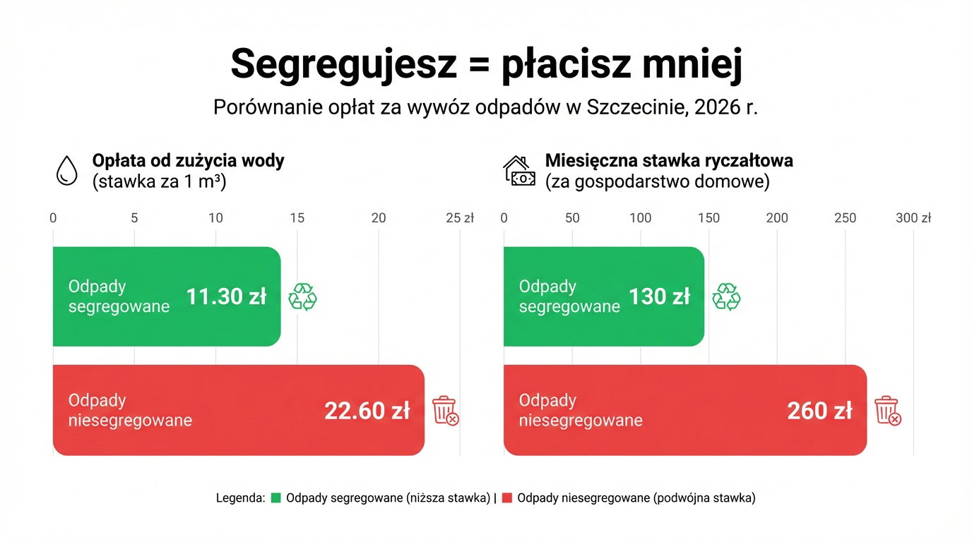 Porównanie opłat za wywóz odpadów w Szczecinie w 2026 roku: segregacja vs brak segregacji