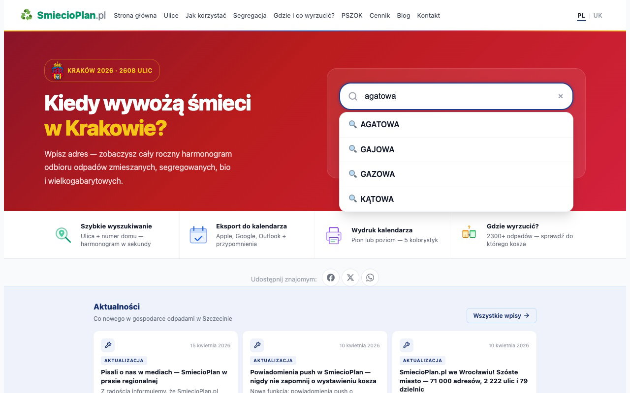 Krok 1: Wyszukaj ulicę — podpowiedzi adresów Kraków