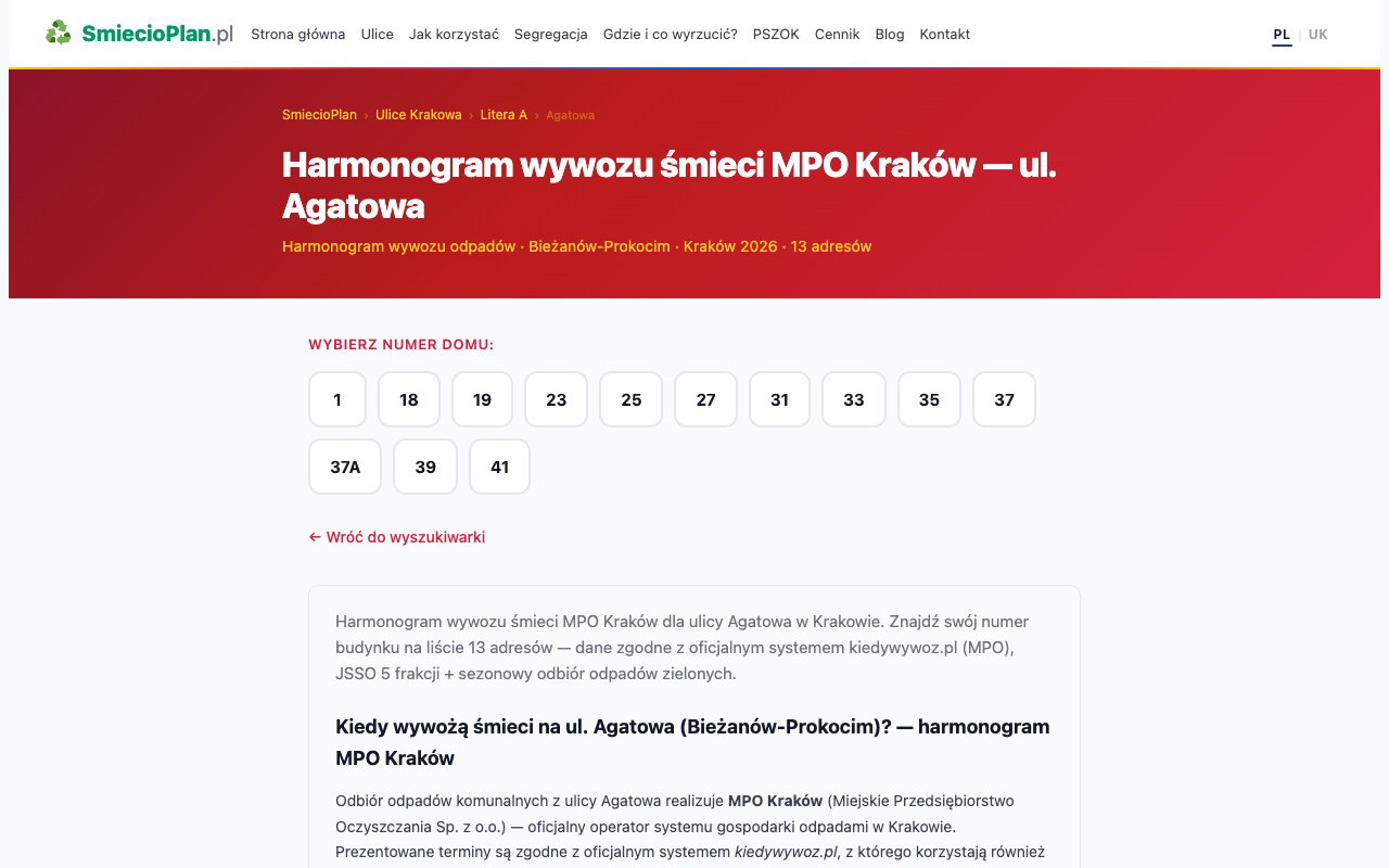 Krok 2: Wybierz numer domu z listy — ul. Agatowa Kraków