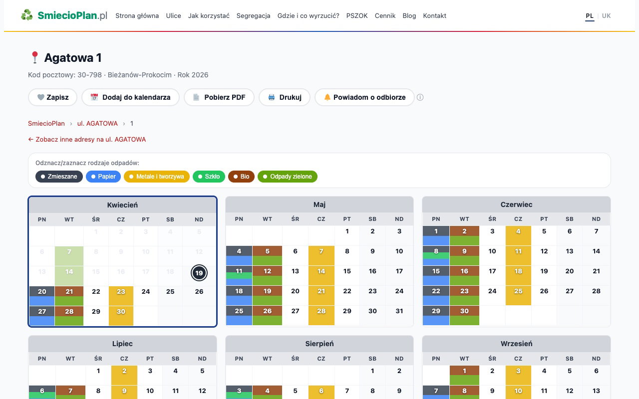 Krok 3: Roczny kalendarz MPO Kraków — 6 frakcji JSSO