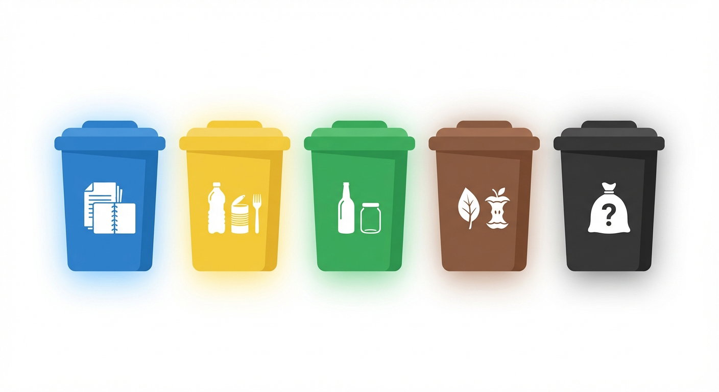 Segregacja odpadów we Wrocławiu — 5 kolorowych pojemników do odbioru śmieci